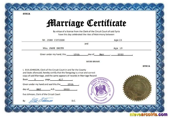 Syria marriage certificate
